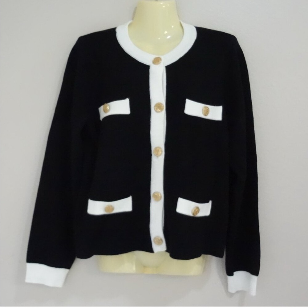 Carolyn Taylor XL Black and White Button-Up Women's Sweater cardigan classic